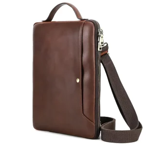 Men’s Vintage Genuine Crazy Horse Leather Business Laptop Soft Crossbody Shoulder Bag for macbook Pro 14.2in