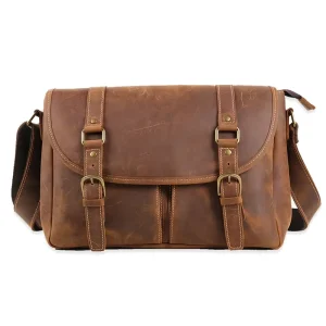 Men’s Vintage Genuine Leather Handbag Briefcase Messenger Bag Large Capacity Embossed Logo