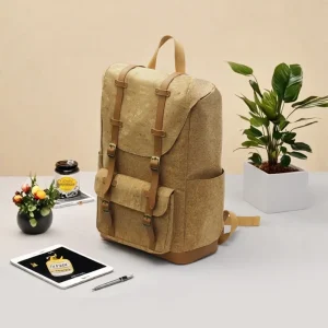 Men’s Vintage Genuine Leather Laptop Backpack Physiological Curve Back Waterproof Zipper Closure Lightweight Polyester