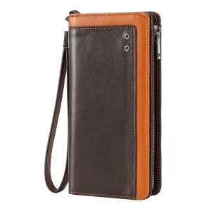 Men’s Vintage Genuine Leather Long Wallet, Checkbook Credit Card Holder, Large Capacity, Clutch Phone Bag