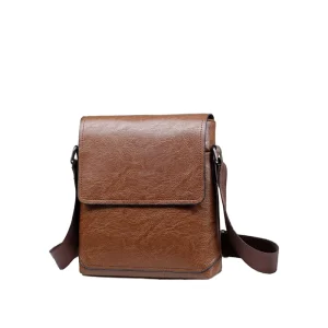 Men’s Vintage Genuine Leather Outdoor Casual Travel Hiking Crossbody Chest Sling Bag with Zipper Closure One Shoulder Strap