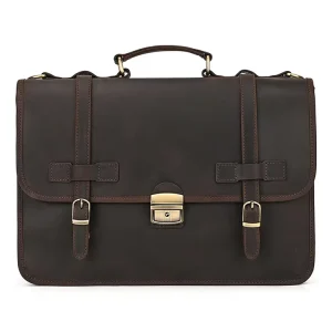 Men’s Vintage Genuine Leather Waterproof Business Messenger Bag with Custom Logo Large Capacity Laptop Briefcase