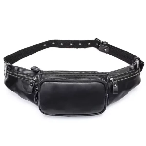 Men’s Vintage Genuine Leather Waterproof Cover Closure Outdoor Waist Chest Belt Bag Fanny Pack Bum Bag