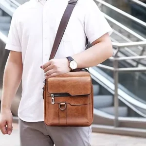 Men’s Vintage Handbag Fashion Lightweight Shoulder Bag Anti Theft Zipper Design Casual Daily Messenger Bag