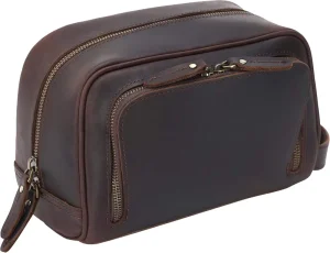 Men’s Vintage Handmade Genuine Leather Cowhide Cosmetic Toiletry Bag Travel Full Grain Leather Toiletry Bag