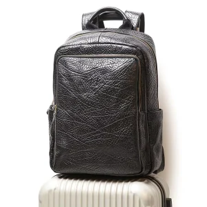 Men’s Vintage Large Capacity Genuine Leather Waterproof Black Backpack Zipper First Layer Computer Bag for Business Travel Work