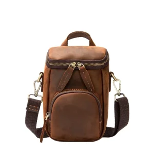Men’s Vintage Messenger Bag High End Crazy Horse Leather Shoulder Bag Large Capacity Thin Cowhide Messenger Bag Customizable