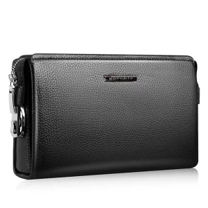 Men’s Vintage PU Clutch Bag with Zipper Closure Password Lock Anti theft Business Casual Large Capacity Polyester Lining