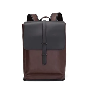 Men’s Vintage PU Leather Laptop Backpack with Zipper Closure and Polyester Lining for Office Computer Use