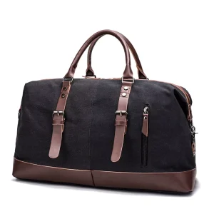 Men’s Vintage Retro Canvas Trim Large Capacity Weekender Holdall Duffle Duffel Travel Overnight Bag