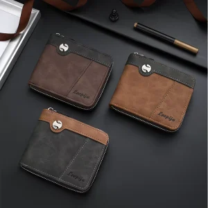 Men’s Vintage Short Wallet & Crossbody Bag with RFID Protection Anti Theft Zipper Closure Multi Layered Design for Business Use