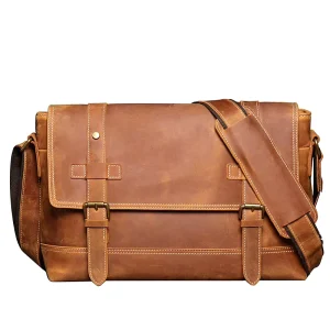 Men’s Vintage Shoulder Bag Large Capacity Crazy Horse Leather Messenger Bag Genuine Leather Custom Logo Crossbody Bag