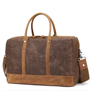 Men’s Vintage Single Shoulder Luggage Bag Waterproof Canvas Travel Bag with Zipper Closure Portable Durable Storage