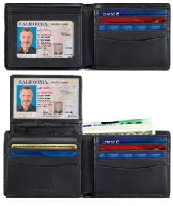 Men’s Vintage Slim Wallet 10 Card Holder Slots RFID Blocking 2 ID Window Open Bifold Minimalist Front Pocket Leather Card Wallet