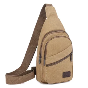 Men’s Vintage Small Chest Sling Bag Travel Hiking Cross Body Messenger Shoulder Backpack Solid Canvas Lightweight