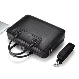Men’s Vintage Style Business Briefcase Black Genuine Leather Soft Office Bag Waterproof