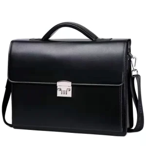Men’s Vintage Style Business Briefcase PU Leather Handbag with Password Lock Fashionable Laptop Computer Bag
