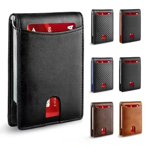 Men’s Vintage Style Genuine Black Pu Leather Bi-fold Wallet with Rfid Blocking Soft & Durable Crease Proof Anti-theft Features