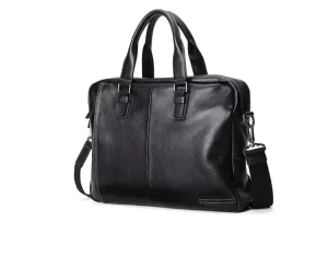 Men’s Vintage Style Genuine Leather Briefcase Laptop Bag Big Capacity Soft Crossbody Shoulder Messenger Style Office Use