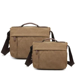 Men’s Vintage Style PU Canvas Messenger Bag with Polyester Lining Zipper Closure Shoulder Bag