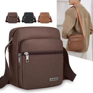 Men’s Vintage Style PU Leather Crossbody Messenger Bag Waterproof Casual Pocket for Hiking