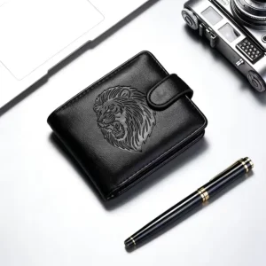 Men’s Vintage Style PU Leather Short Wallet Solid Colour Business Purse Polyester Lining Logo Credit ID Card Holder Billfold
