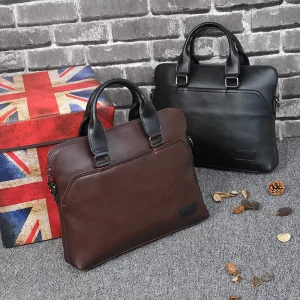 Men’s Vintage Style Vegan Leather Briefcase Messenger Bag Classic Design Waterproof PU Soft Leather Zipper Closure for Work