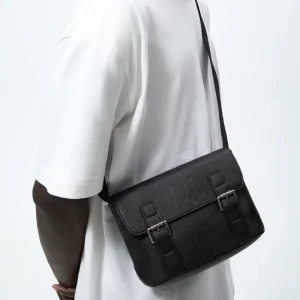 Men’s Vintage Waterproof PU Leather Black Business Messenger Crossbody Bag