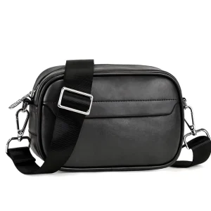 Men’s Vintage Waterproof PU Shoulder Bag with Crocodile Texture and Adjustable Strap