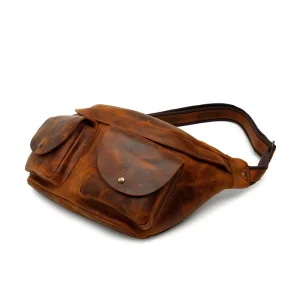 Men’s Waist Bag Full Grain Cowhide Leather Messenger Bags Small Pouch Sling Leather Chest Bag