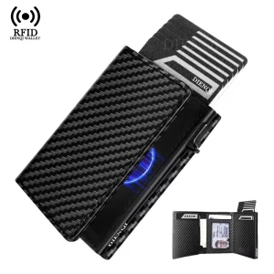 Men’s Wallet Carbon Fiber Pattern Magnetic Credit Card Holder Trifold Zipper Pocket Money Bag ID Bank Cardholder Wallets for Men