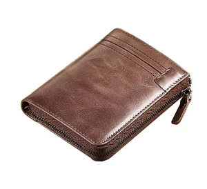 Men’s Wallet Genuine Cowhide Leather Wallet With Zipper Coin Pocket for Men