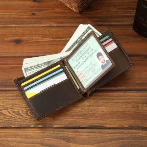 Mens Wallet Genuine Leather Bifold RFID Blocking Wallet for Men with 2 ID Window 10 Card Holders 2 Cash