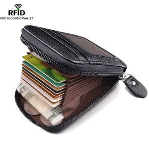 Men’s Wallet Genuine Leather Credit Card Holder RFID Blocking Zipper Pocket