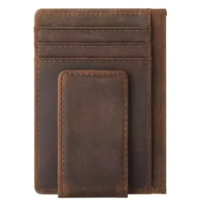 Men’s Wallet Money Clip Front Pocket Wallet Rfid Blocking Real Leather Magnetic Money Clip