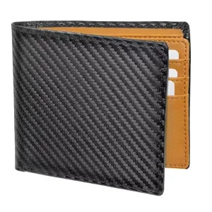 Men’s Wallet With Coin Compartment RFID Protection Genuine Leather Carbon Wallet for Men