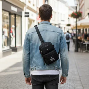 Men’s Water Resistant Mini Crossbody Bag Sleek Black Design Built for Your Phone Multi Compartment Organization