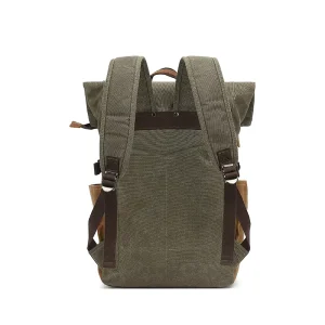 Men’s Water-Resistant Waxed Canvas Backpack Crazy Horse Leather Polyester Outdoor Travel College Student Portable Computer Bag