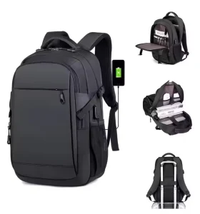 Men’s Waterproof Anti-Theft PC Zipper Polyester USB Charging Port Laptop Backpack for Business Travel College Students School