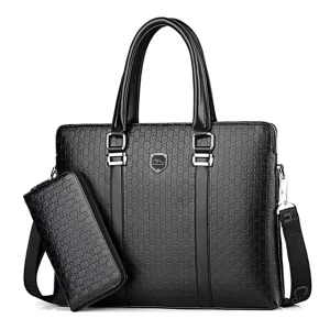 Men’s Waterproof Business Briefcase PU Leather Lightweight Large Capacity Fashion Shoulder Clutch Bag 14 Inch Laptop Bag