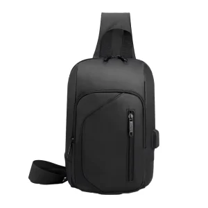 Men’s Waterproof Chest Bag with USB Port Custom Logo Zipper Closure for Outdoor and Daily Travel