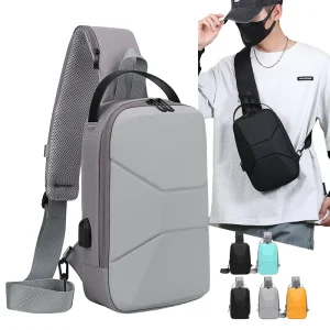Men’s Waterproof Durable Anti Theft Polyester Sports Shoulder & Chest Bag Casual Multi Functional Zipper Closure