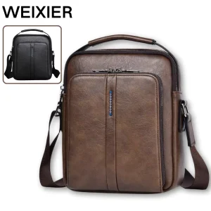 Men’s Waterproof Fashion Vertical Shoulder Crossbody Bag Slim Design for Daily Use PU Leather
