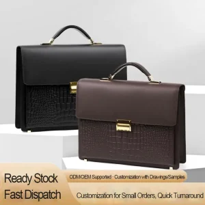Men’s Waterproof Genuine Leather Hard Bag Versatile Handheld Office Sack Anti Theft Combination Lock Business Laptop Briefcase