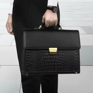 Men’s Waterproof Hard Bag Laptop Bag Leather Versatile Handheld Office Anti-Theft Combination Lock Business Bag Laptop Briefcase