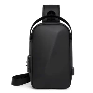 Men’s Waterproof Hard Shell Waist Bag With USB Charging Port Fashionable Anti Theft Sling Crossbody Bag