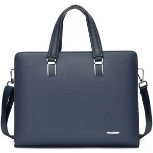 Men’s Waterproof Laptop Briefcase PU Leather Business Bag with Zipper Closure Polyester Lining
