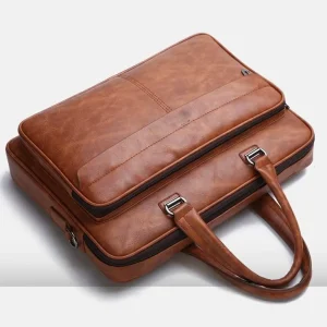 Men’s Waterproof Laptop Tote Bag PU Leather Business Laptop Crossbody Large Capacity Business Office Men’s Tote