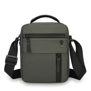 Men’s Waterproof Lightweight Durable Polyester Vertical Shoulder Bag Casual Square Simple Crossbody Buckle Zipper