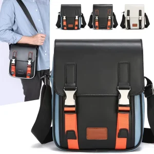 Men’s Waterproof Messenger Bag PU Leather Shoulder Bag with Zipper Closure Classic Design